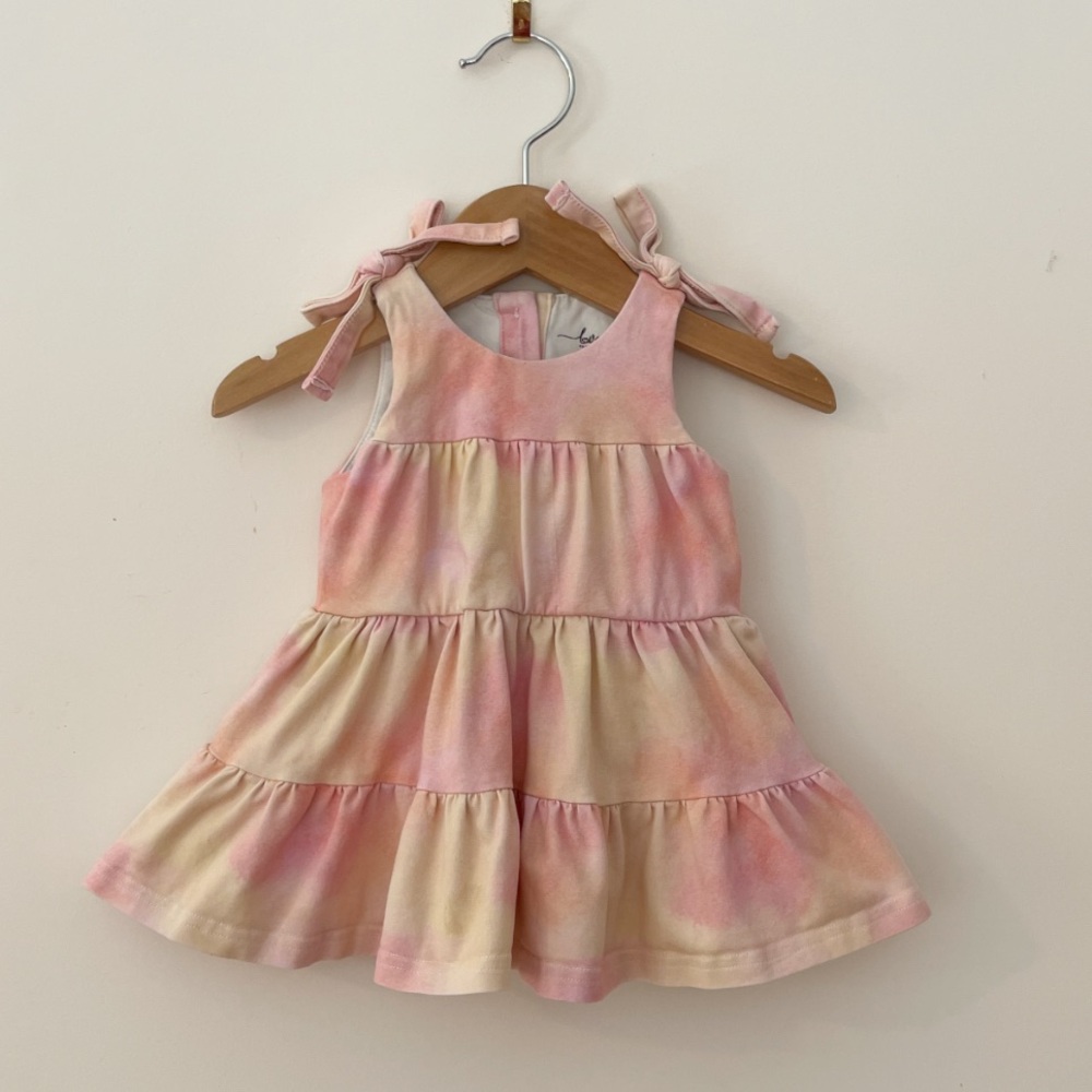 EUC Soft Pink & Cream Watercolor Tie Dye Tiered Dress